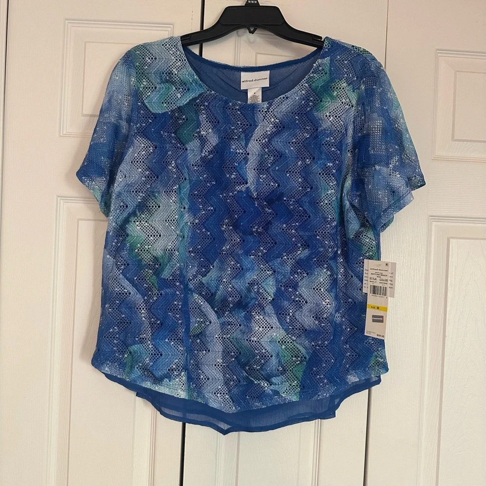 Alfred Dunner Blue and Green Zigzag Blouse - Picture 1 of 3